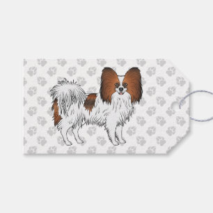 Red Sable Papillon Cartoon Dog With Paw Pattern Gift Tags
