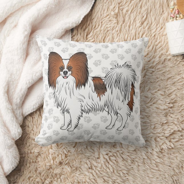 Red Sable Papillon Cute Cartoon Dog With Paws Throw Pillow (Blanket)