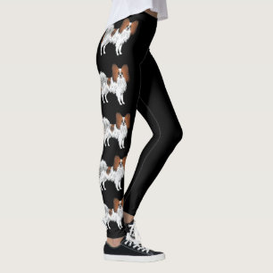 Red Sable Papillon Cute Cartoon Dogs On Black Leggings