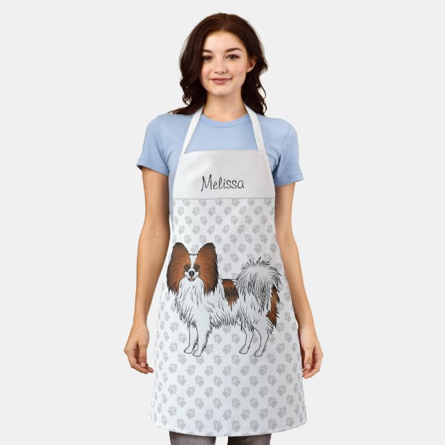 Red Sable Papillon Cute Dog With Custom Text Apron (Worn)