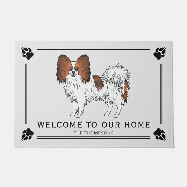 Red Sable Papillon Cute Dog With Custom Text Doormat (Front)