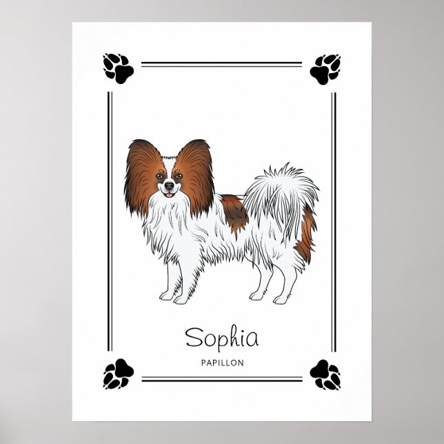 Red Sable Papillon Cute Dog With Paws And Text Poster (Front)