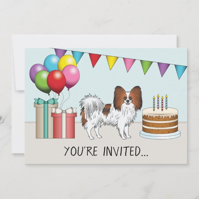 Red Sable Papillon Happy Dog Colourful Birthday Invitation (Front)