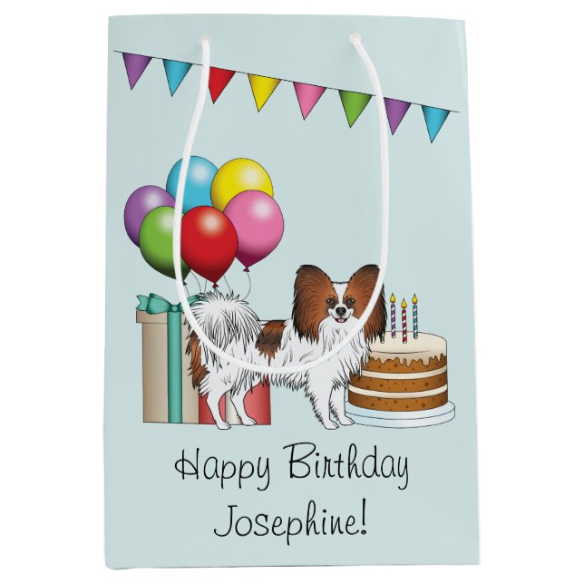 Red Sable Papillon Happy Dog Colourful Birthday Medium Gift Bag (Front)