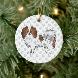 Red Sable Phalène Cute Cartoon Dog With Grey Paws Ceramic Ornament