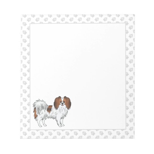 Red Sable Phalène Cute Cartoon Dog With Grey Paws Notepad (Front)