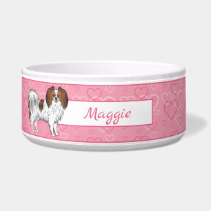 Red Sable Phalène Dog On Pink Hearts With Name