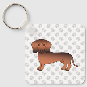 Red Sable Short Hair Dachshund Cartoon Dog & Paws Keychain