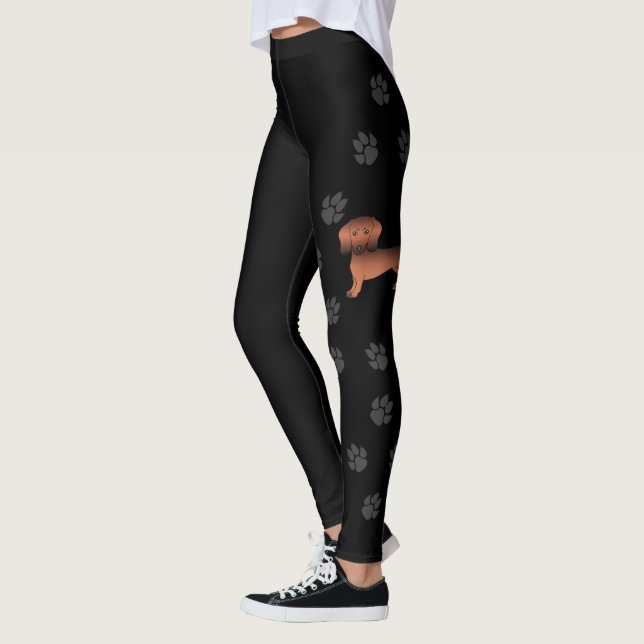 Red Sable Short Hair Dachshund Cartoon Dog & Paws Leggings (Left)