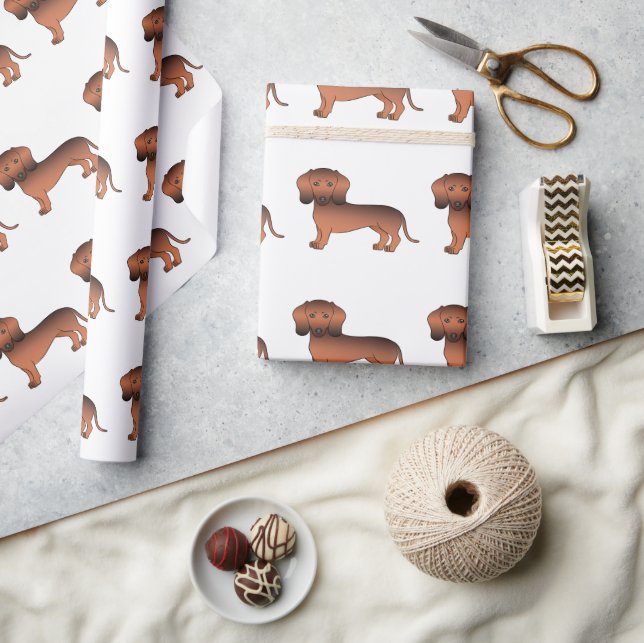 Red Sable Smooth Coat Dachshund Cute Dog Pattern Wrapping Paper (Crafts)