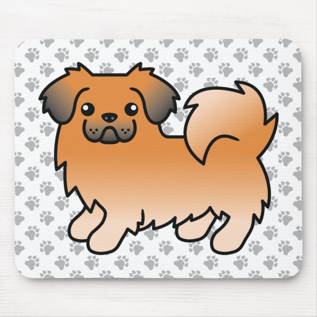 Red Sable Tibetan Spaniel Cute Cartoon Dog & Paws Mouse Pad (Front)