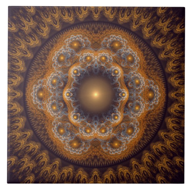 Red sacred bright fractal ornament tile (Front)