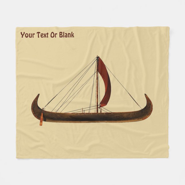 Red Sail Viking Ship Fleece Blanket (Front (Horizontal))