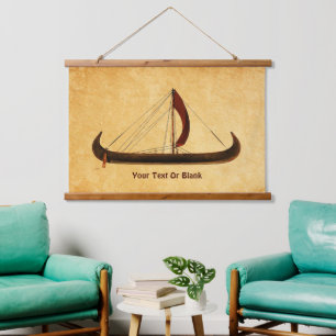 Red Sail Viking Ship Hanging Tapestry