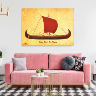 Red Sail Viking Ship II Canvas Print