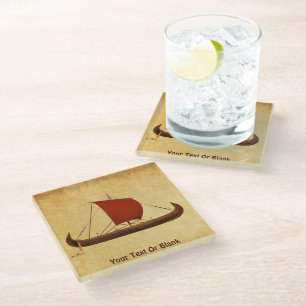 Red Sail Viking Ship II Glass Coaster
