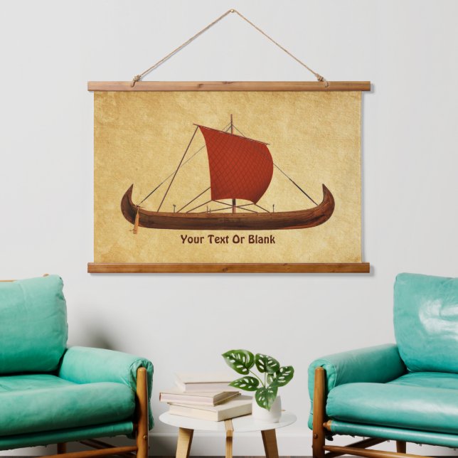 Red Sail Viking Ship II Hanging Tapestry (Living Room)