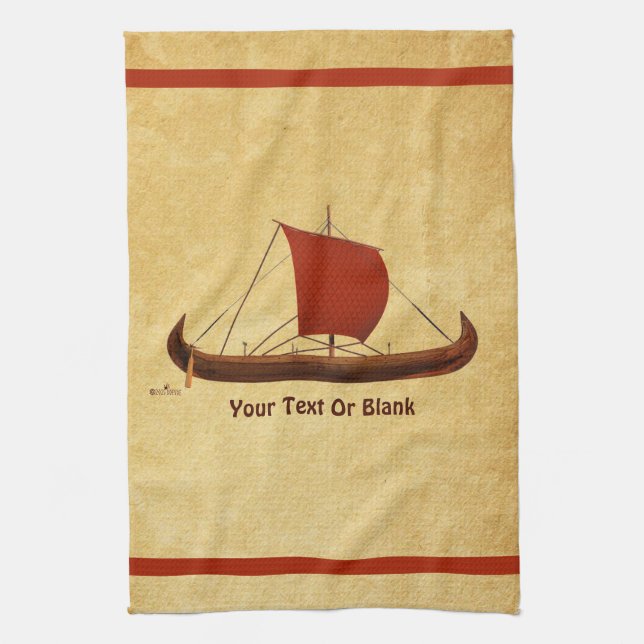 Red Sail Viking Ship II Kitchen Towel (Vertical)