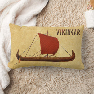 Red Sail Viking Ship II Lumbar Pillow