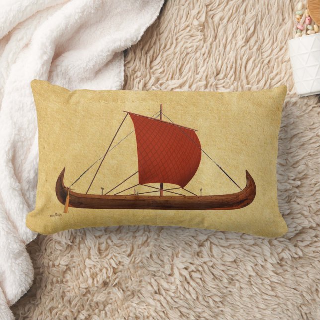 Red Sail Viking Ship II Lumbar Pillow (Blanket)