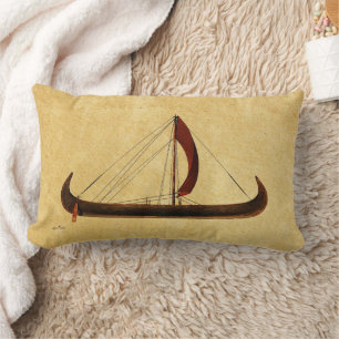 Red Sail Viking Ship Lumbar Pillow