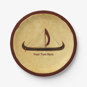 Red Sail Viking Ship Paper Plate