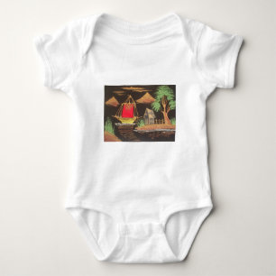 Red Sailboat Landscape Oil Painting Art Print Baby Bodysuit