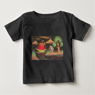 Red Sailboat Landscape Oil Painting Art Print Baby T-Shirt