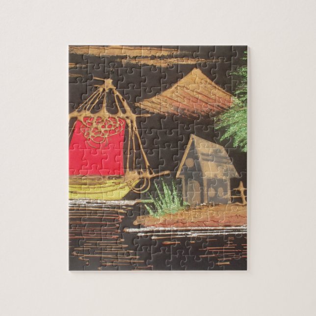 Red Sailboat Landscape Oil Painting Art Print Jigsaw Puzzle (Vertical)