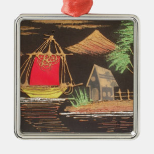 Red Sailboat Landscape Oil Painting Art Print Metal Ornament