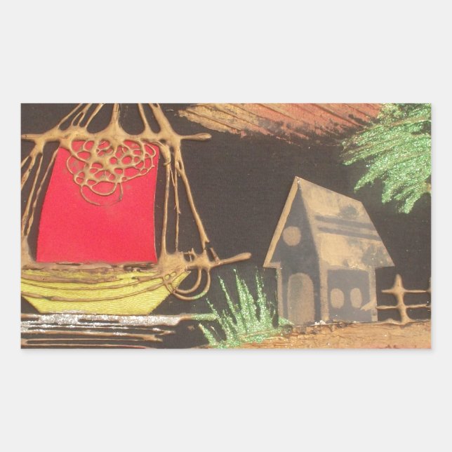 Red Sailboat Landscape Oil Painting Art Print Sticker (Front)