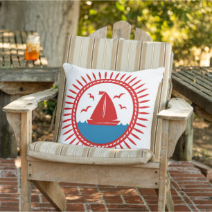 Red Sailboat  Outdoor Pillow
