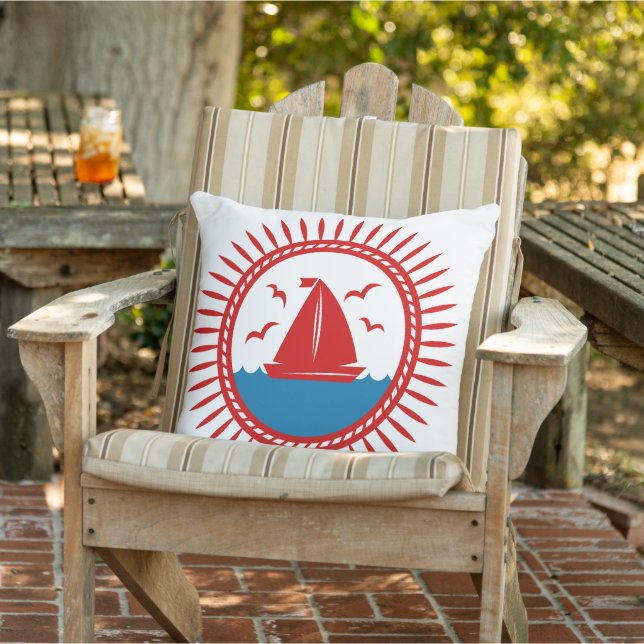 Red Sailboat  Outdoor Pillow (Chair)