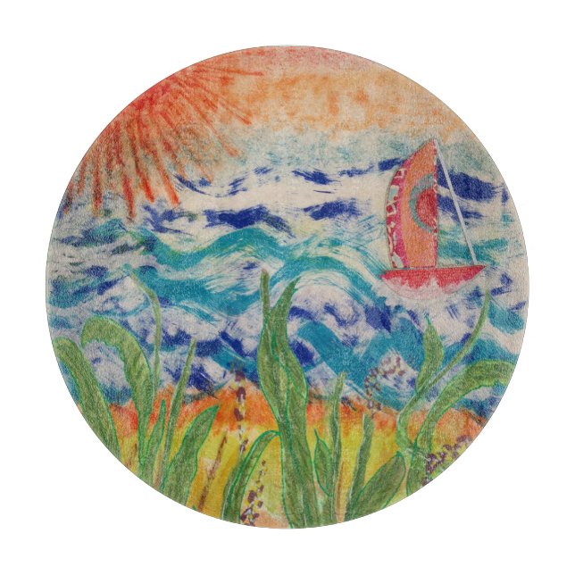 Red Sailboat Red Sun  Cutting Board (Front)