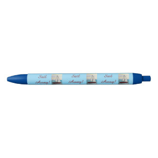 Red Sailboat Sail Away  Blue Ink Pen