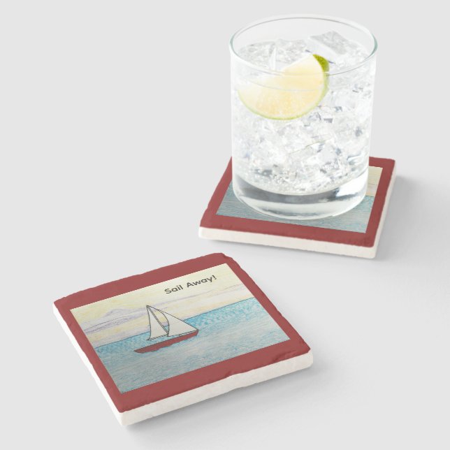 Red Sailboat- Sail Away Stone Coaster (Side)
