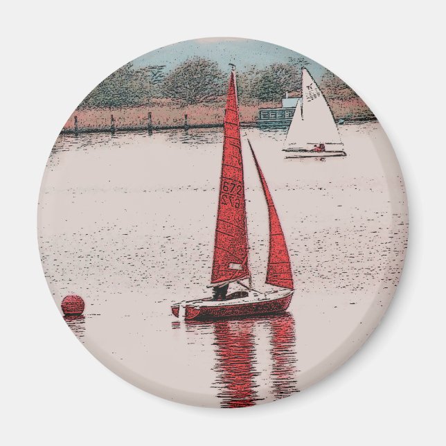 Red Sailing Boat Magnet (Front)