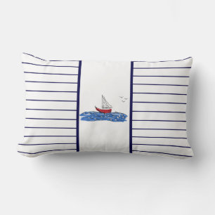 Red Sailing Boat Waves Seagulls Nautical Cushion