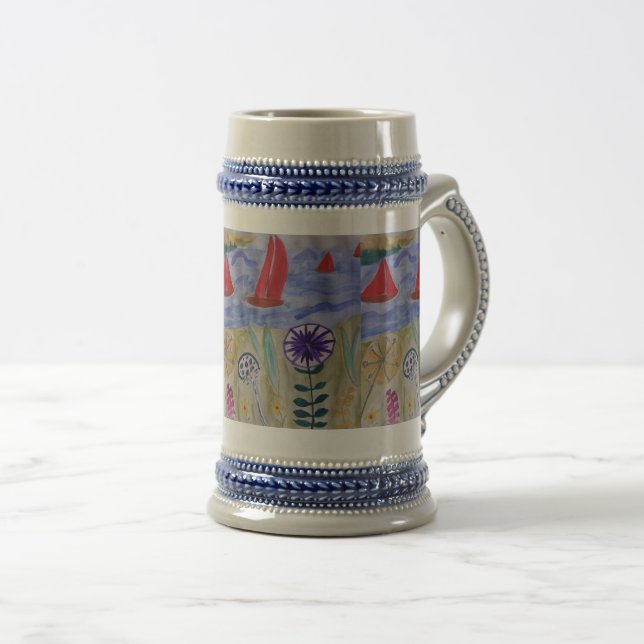 Red Sails & Flowers  Beer Stein (Front Right)