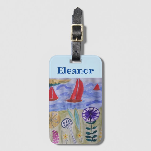 Red Sails & Flowers  Luggage Tag (Front Vertical)