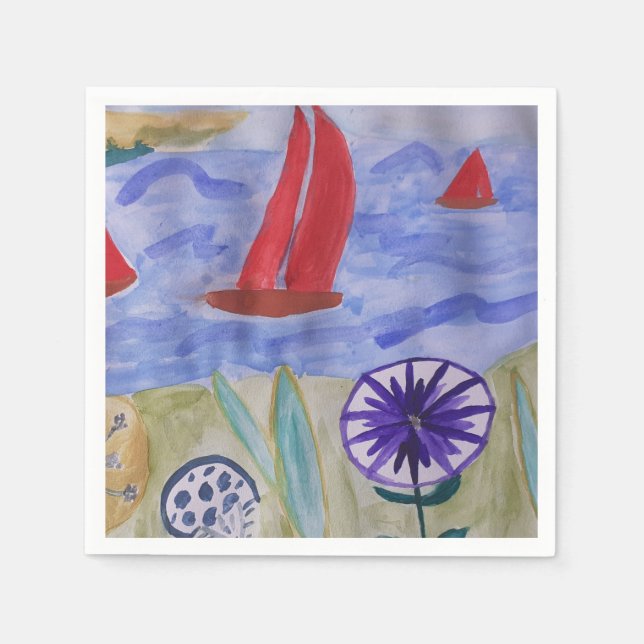 Red Sails & Flowers   Napkin (Front)