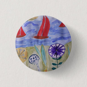Red Sails & Flowers Round Badge 1 Inch Round Button