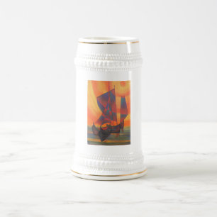 Red Sails in the Sunset Cubist Junk Abstract Beer Stein