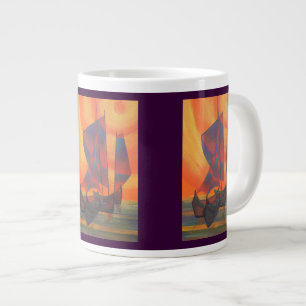 Red Sails in the Sunset Cubist Junk Abstract Large Coffee Mug