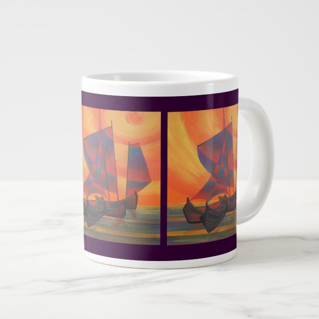Red Sails in the Sunset Cubist Junk Abstract Large Coffee Mug (Front Right)
