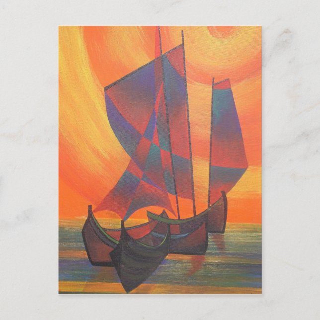 Red Sails in the Sunset Cubist Junk Abstract Postcard (Front)