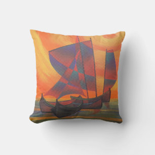 Red Sails in the Sunset Cubist Junk Abstract Throw Pillow