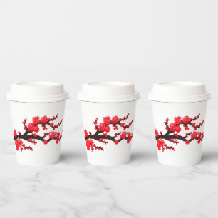 Red Sakura Blossom Painting by Sara Motolanez Paper Cups