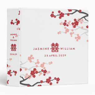 Red Sakura Cherry Blossoms Modern Chinese Wedding Binder