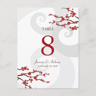 Red Sakura Cherry Blossoms Swirls Wedding Table Nu Postcard